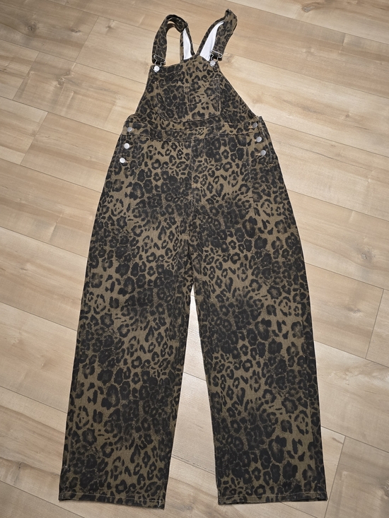 Denim - Leopard Print Jean Wide-Leg Women's Overalls